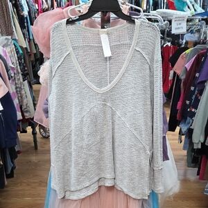 Altar'd State Light Gray Knit Waffle Weave Top